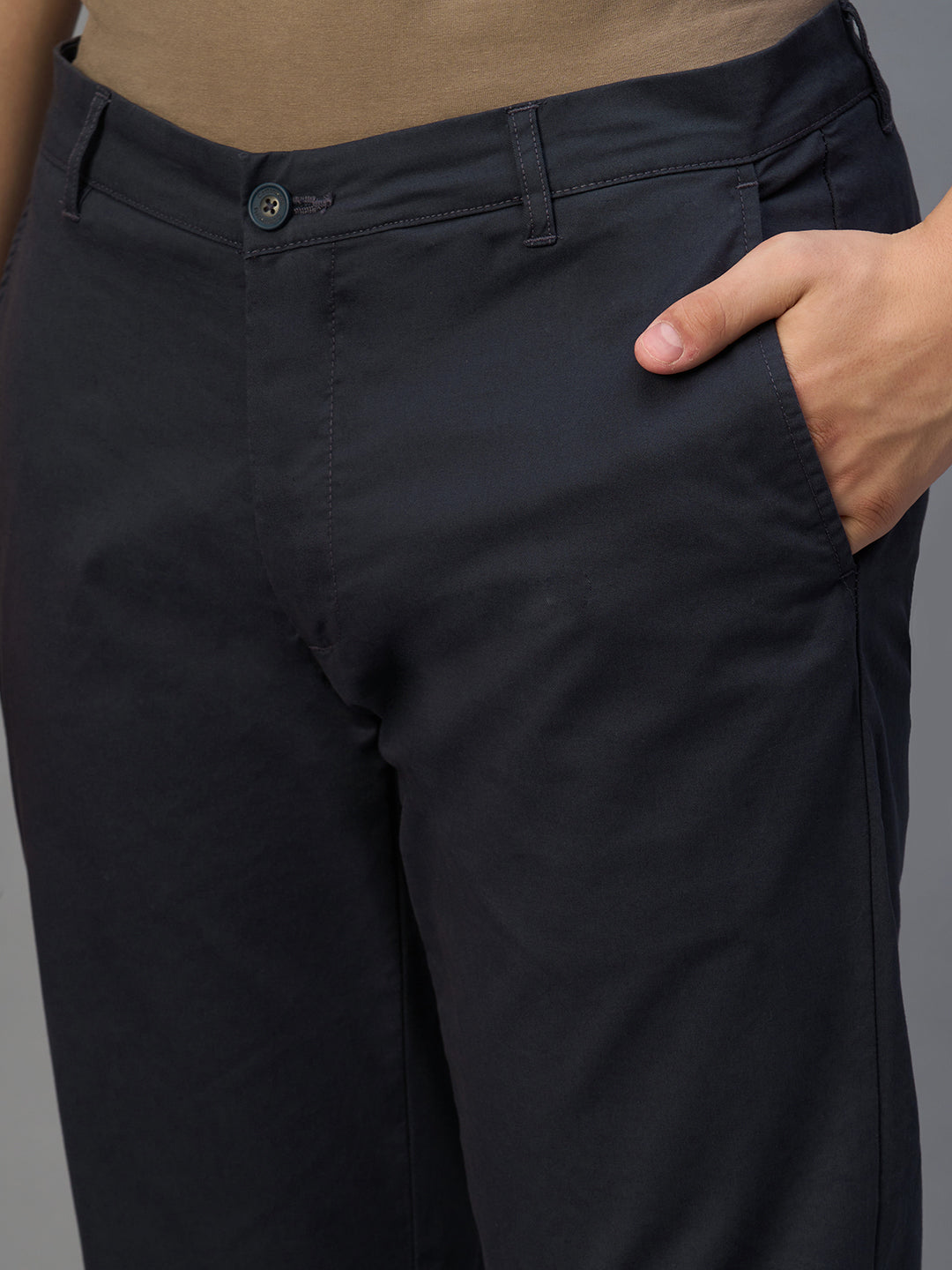 Men's Navy Cotton Lycra Regular Fit Pant