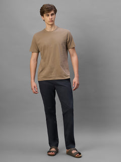Men's Navy Cotton Lycra Regular Fit Pant