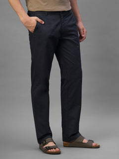 Men's Navy Cotton Lycra Regular Fit Pant
