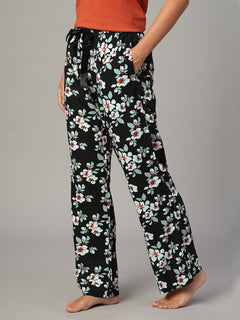 Women's Black 100% Viscose Regular Fit Pyjama
