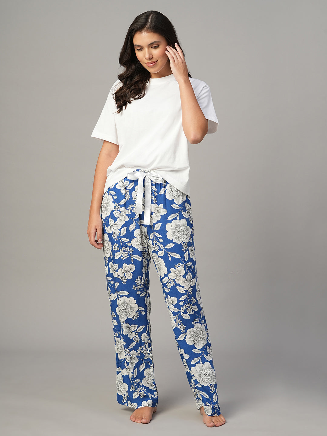 Women's Blue 100% Viscose Regular Fit Pyjama