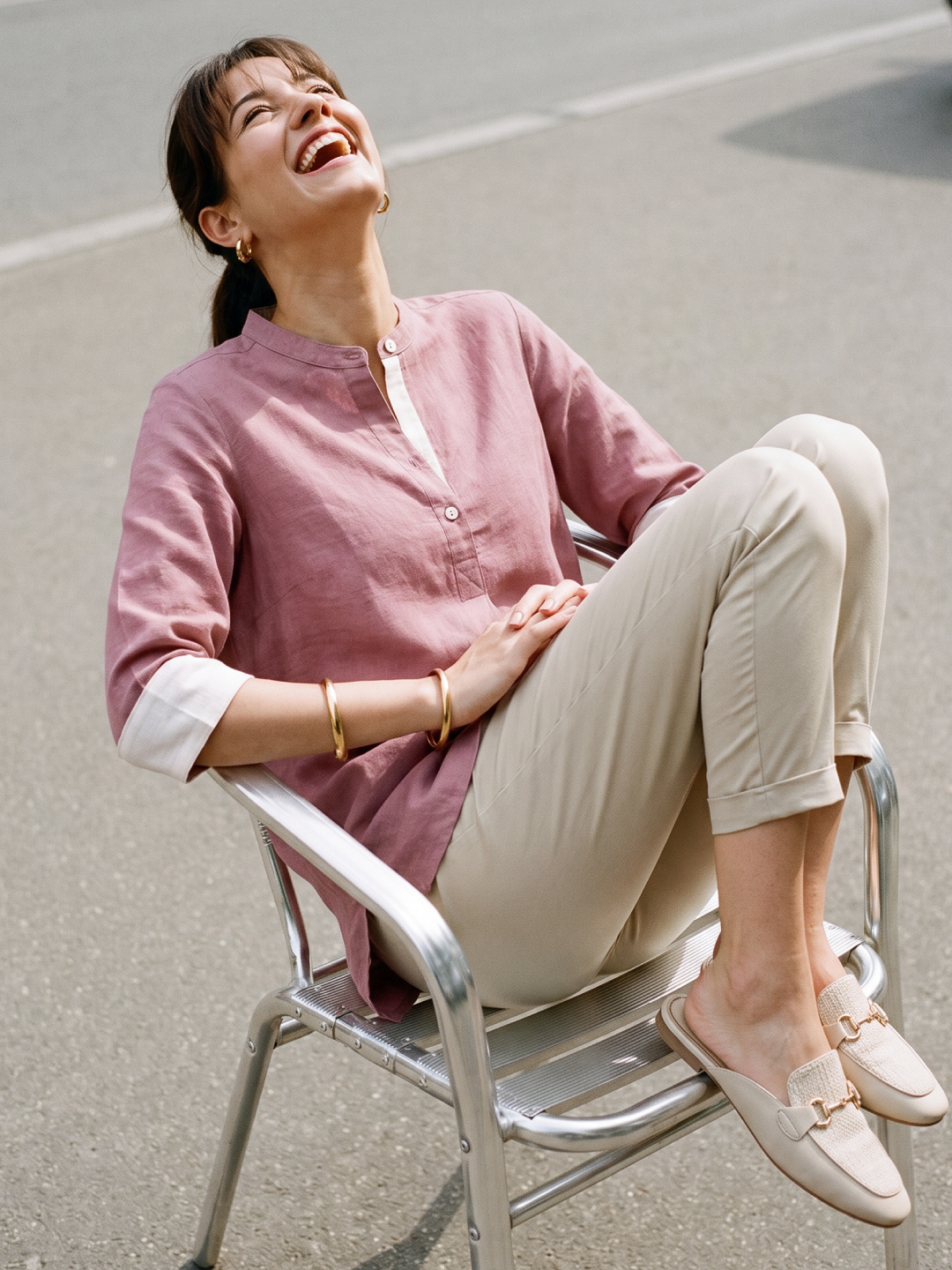 Women's Peach Linen Cotton Regular Fit Blouse