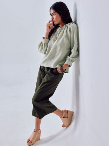 Women's Sage 100% Linen Regular Fit Blouse