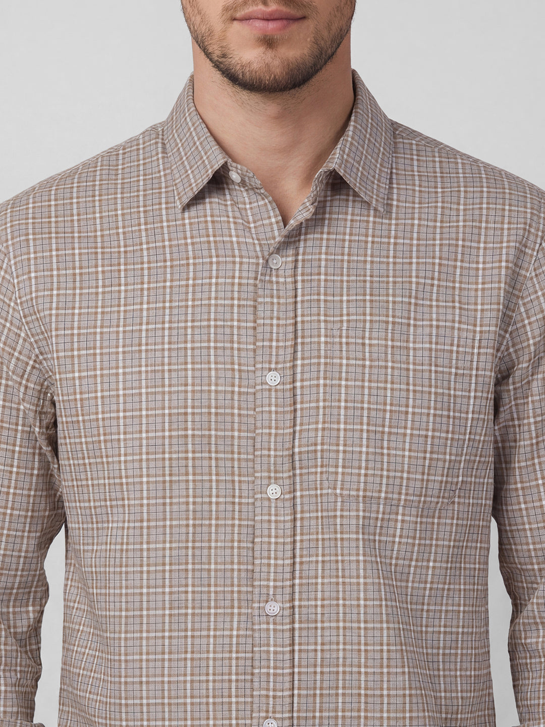 Men's Khaki 100% Cotton Regular Fit Shirt