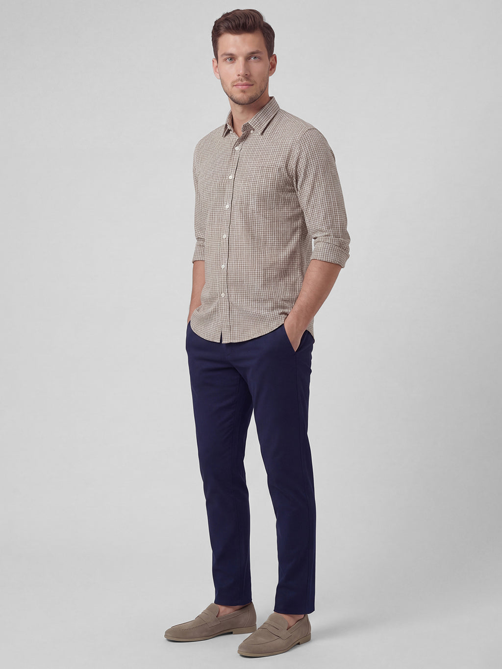 Men's Khaki 100% Cotton Regular Fit Shirt