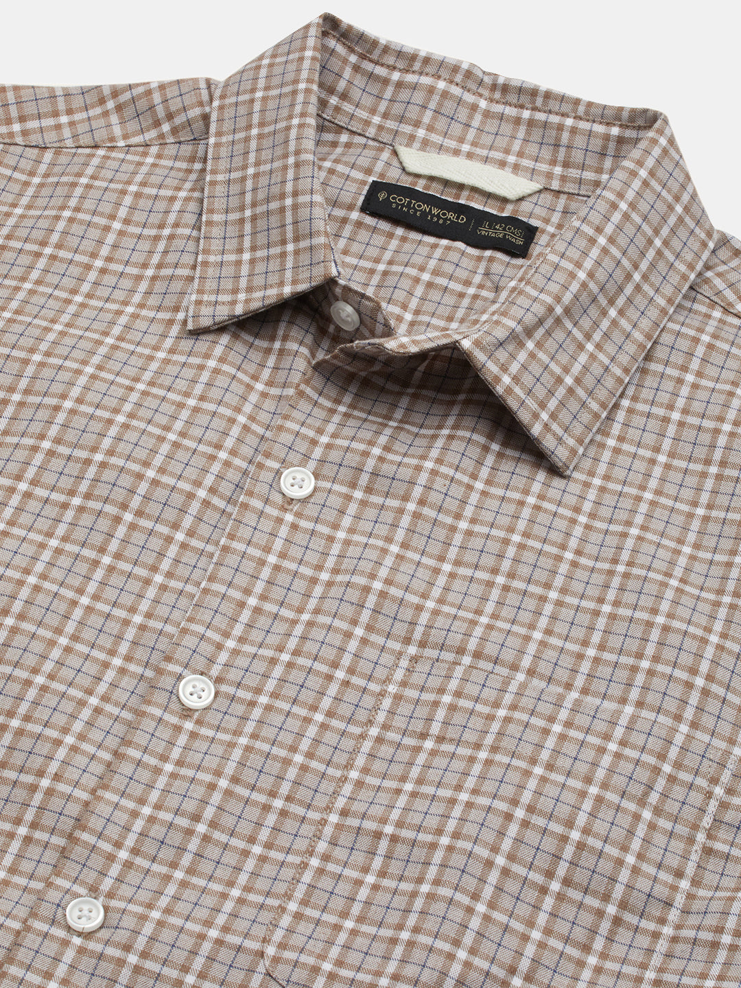 Men's Khaki 100% Cotton Regular Fit Shirt