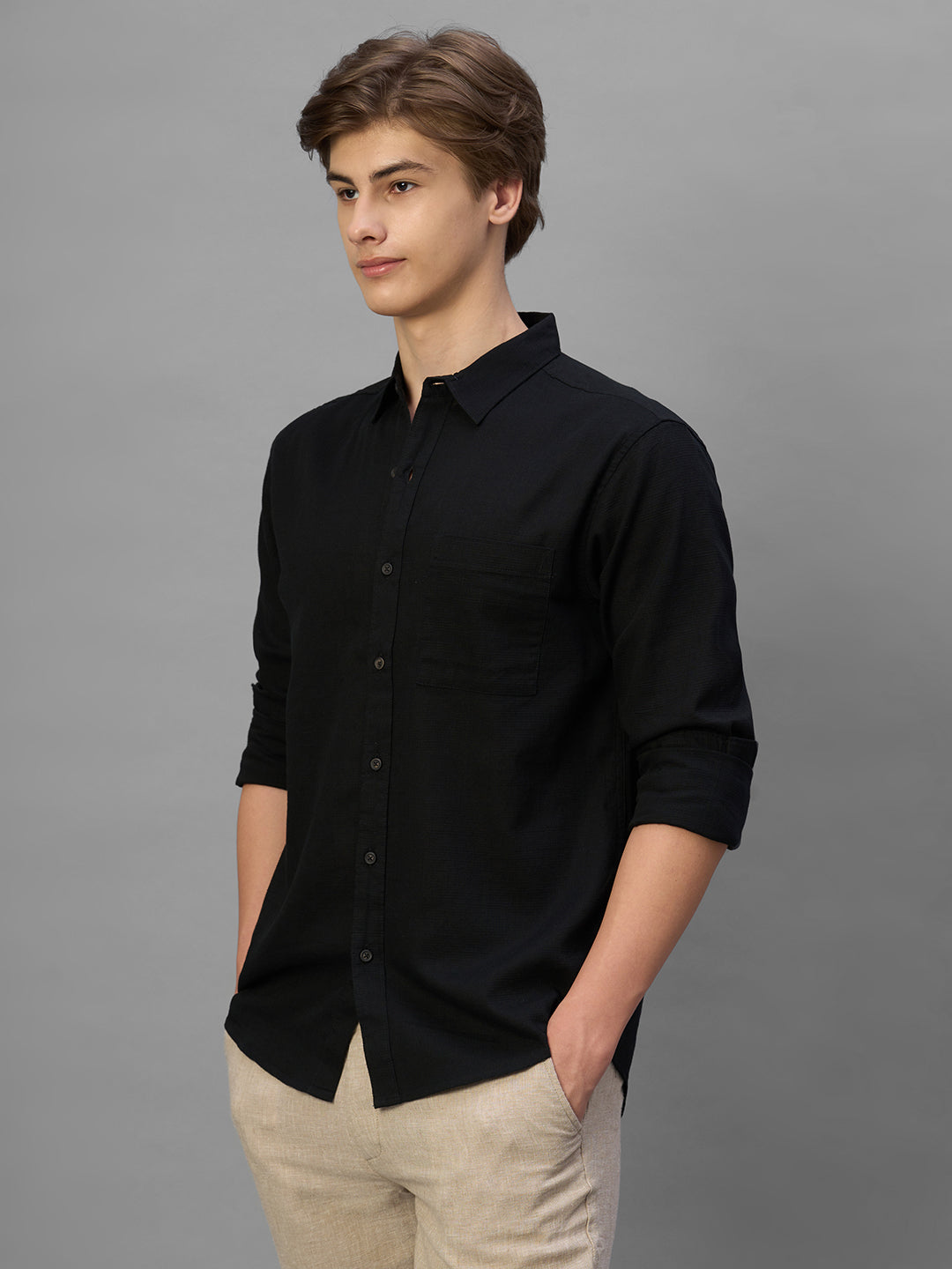 Men's Black 100% Cotton Regular Fit Shirt