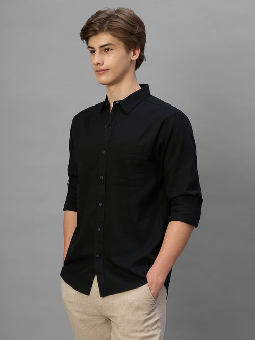 Men's Black 100% Cotton Regular Fit Shirt