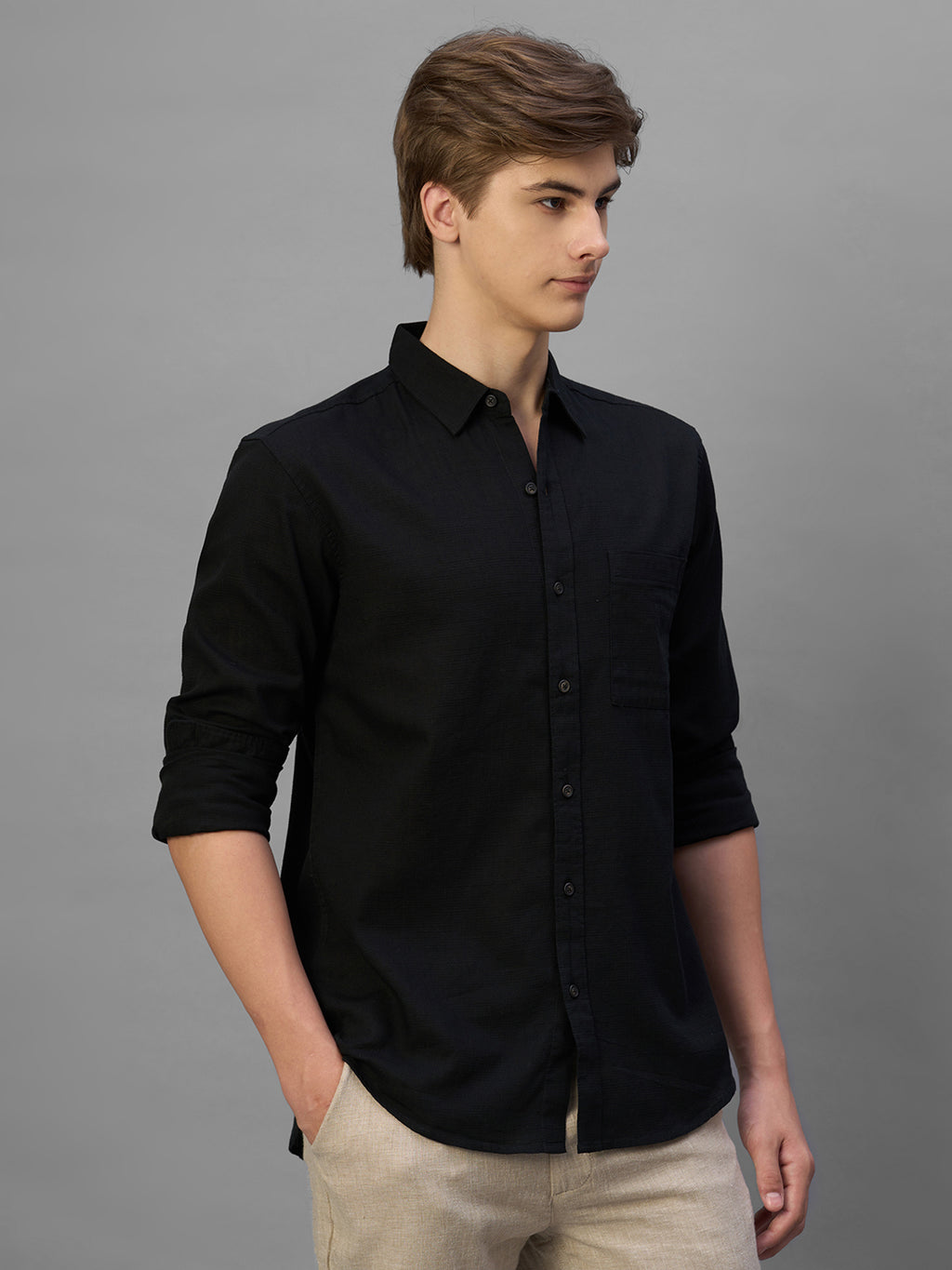 Men's Black 100% Cotton Regular Fit Shirt