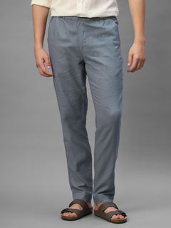 Men's Blue Cotton Linen Regular Fit Pant