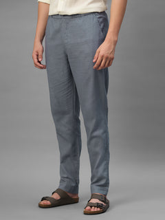 Men's Blue Cotton Linen Regular Fit Pant