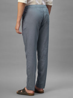 Men's Blue Cotton Linen Regular Fit Pant
