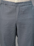 Men's Blue Cotton Linen Regular Fit Pant