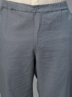 Men's Blue Cotton Linen Regular Fit Pant