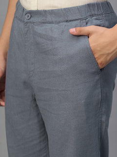 Men's Blue Cotton Linen Regular Fit Pant