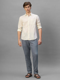 Men's Blue Cotton Linen Regular Fit Pant