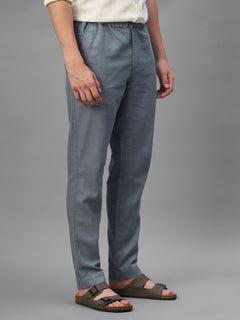 Men's Blue Cotton Linen Regular Fit Pant