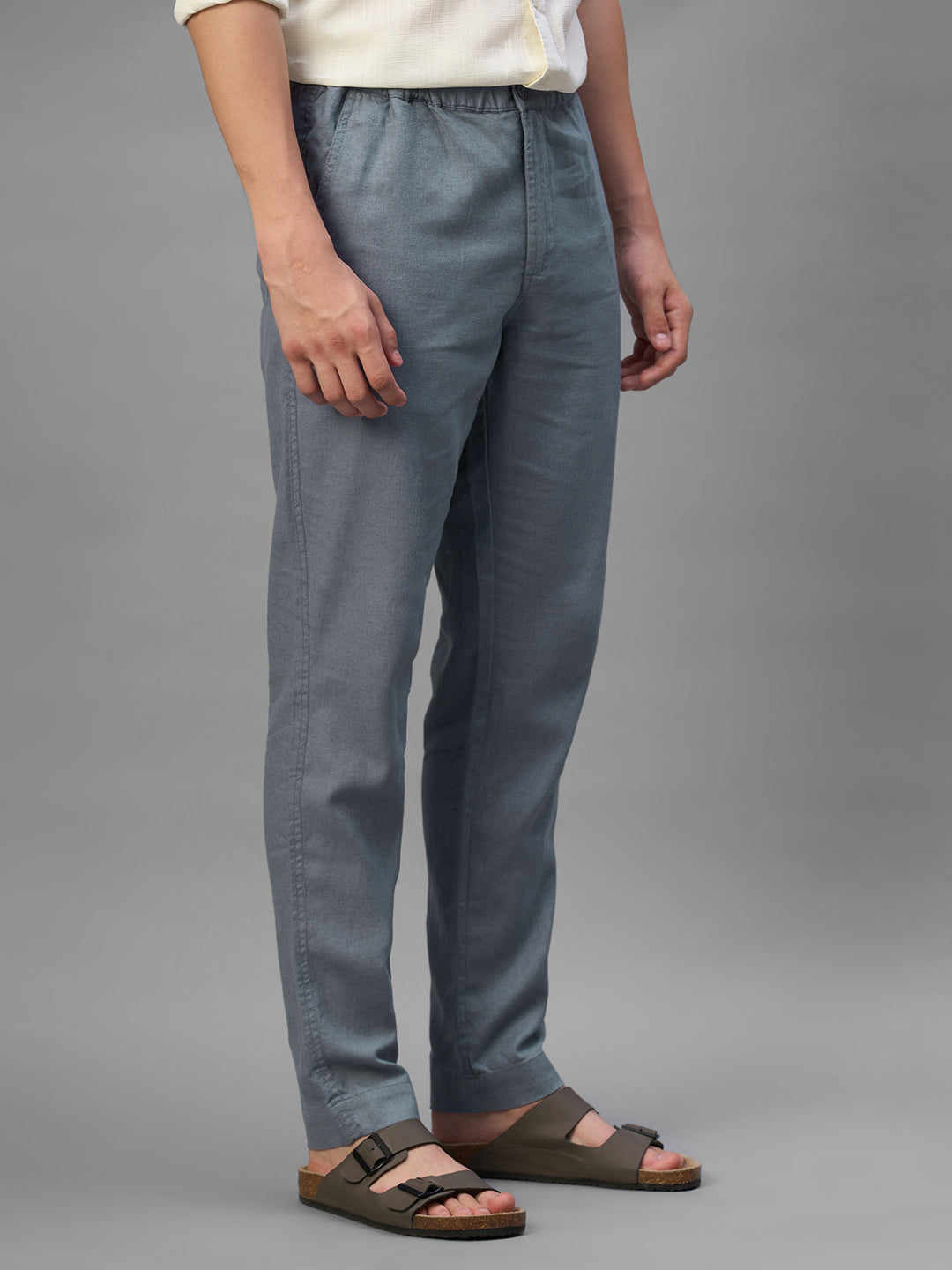 Men's Blue Cotton Linen Regular Fit Pant