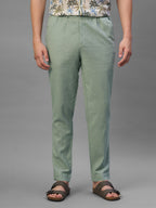 Men's Green Cotton Linen Regular Fit Pant