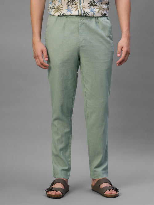 Men's Green Cotton Linen Regular Fit Pant