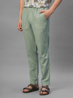 Men's Green Cotton Linen Regular Fit Pant