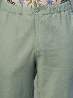 Men's Green Cotton Linen Regular Fit Pant