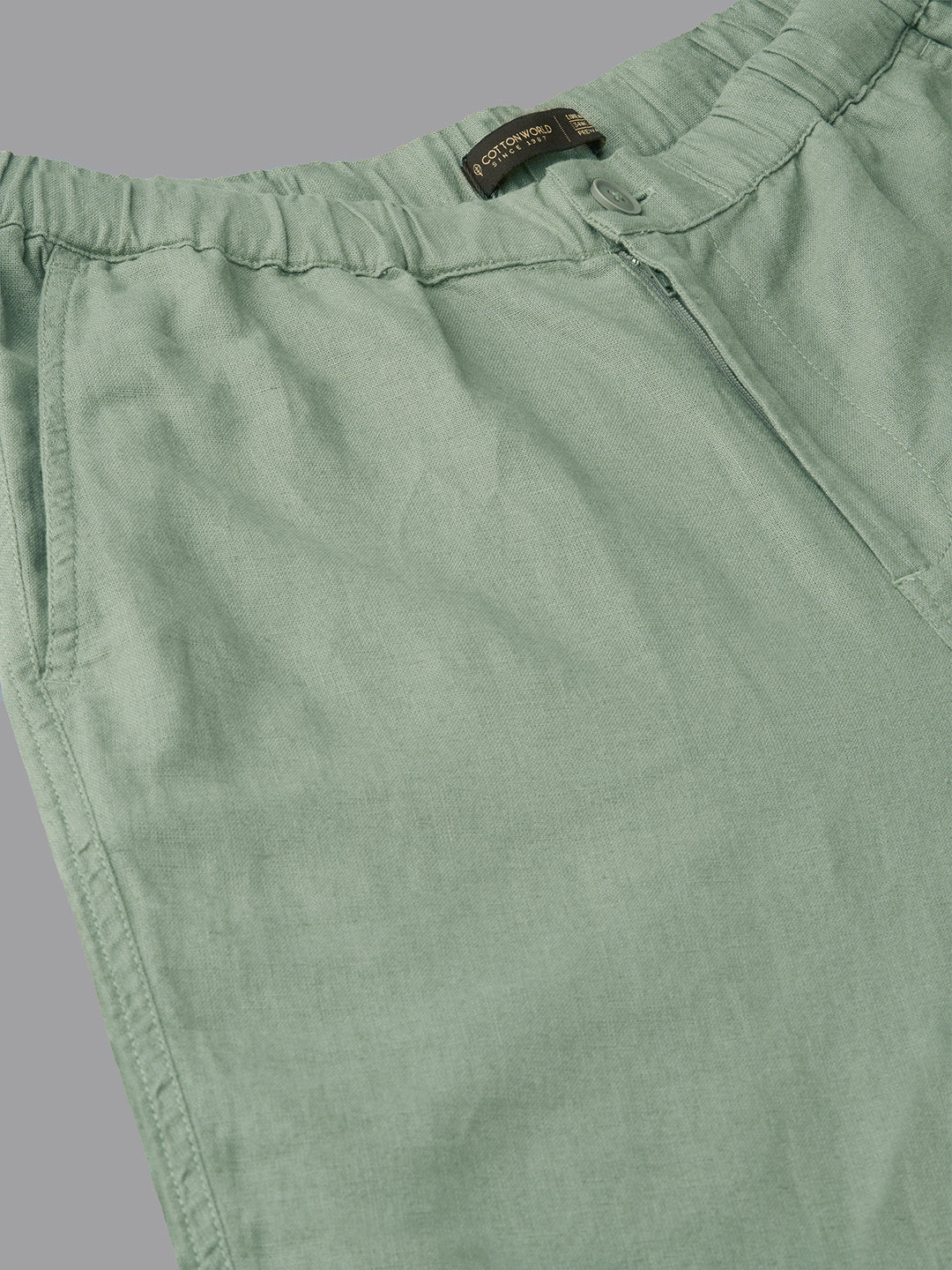 Men's Green Cotton Linen Regular Fit Pant