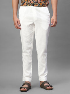 Men's White Cotton Linen Regular Fit Pant