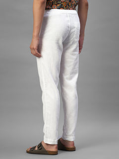 Men's White Cotton Linen Regular Fit Pant