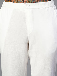 Men's White Cotton Linen Regular Fit Pant