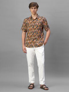 Men's White Cotton Linen Regular Fit Pant