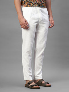 Men's White Cotton Linen Regular Fit Pant