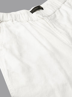 Men's White Cotton Linen Regular Fit Pant