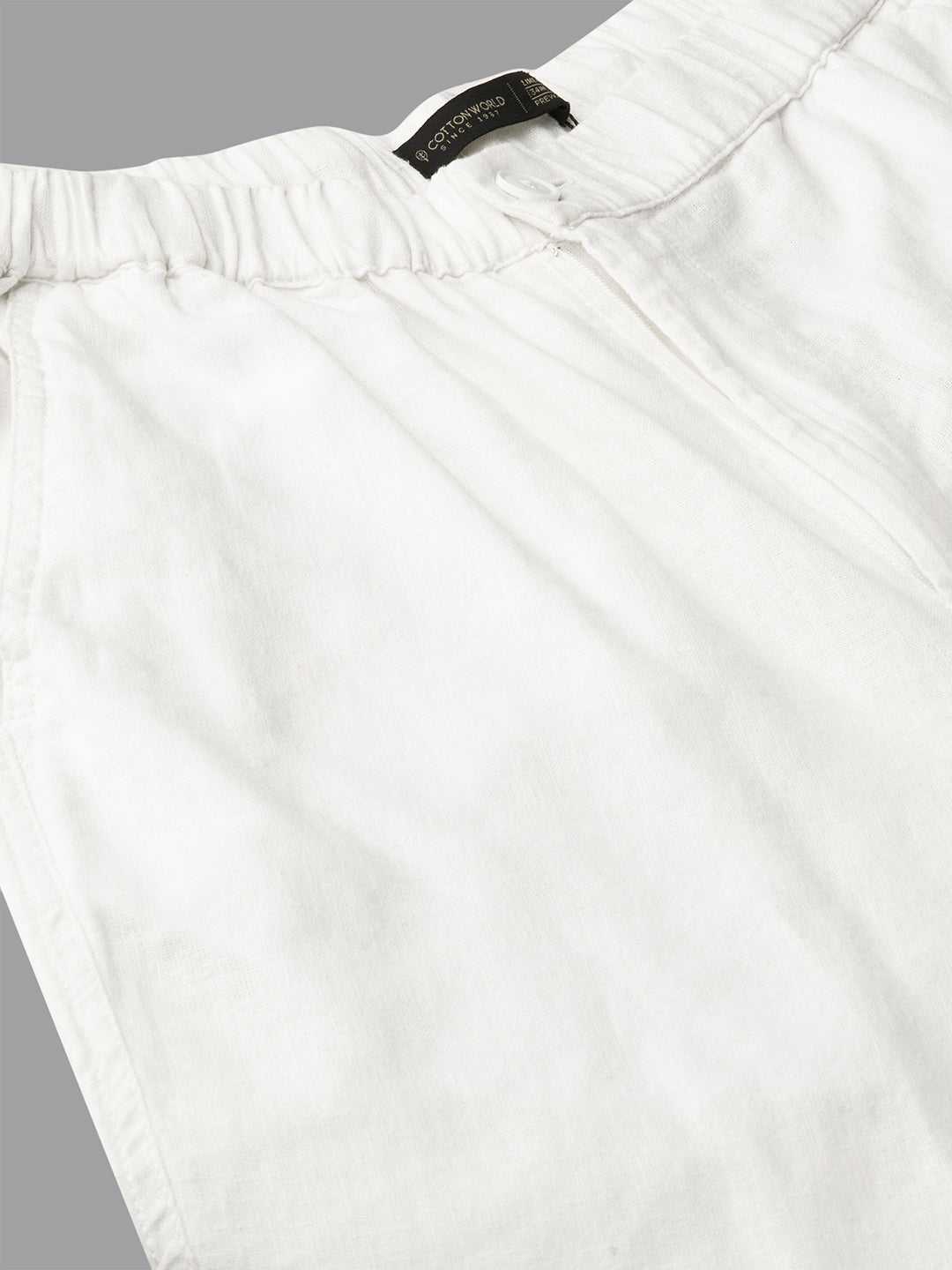 Men's White Cotton Linen Regular Fit Pant