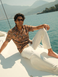 Men's White Cotton Linen Regular Fit Pant