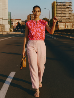 Women’s Linen Regular Fit Pant Barrel Leg Rose