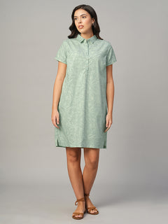 Women's Light Green 100% Cotton Regular Fit Dress