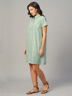 Women's Light Green 100% Cotton Regular Fit Dress