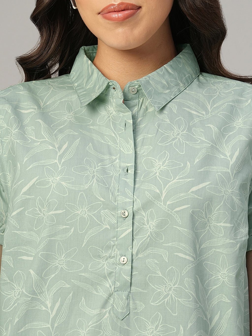 Women's Light Green 100% Cotton Regular Fit Dress