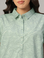 Women's Light Green 100% Cotton Regular Fit Dress