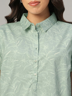 Women's Light Green 100% Cotton Regular Fit Dress