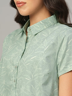 Women's Light Green 100% Cotton Regular Fit Dress