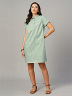 Women's Light Green 100% Cotton Regular Fit Dress