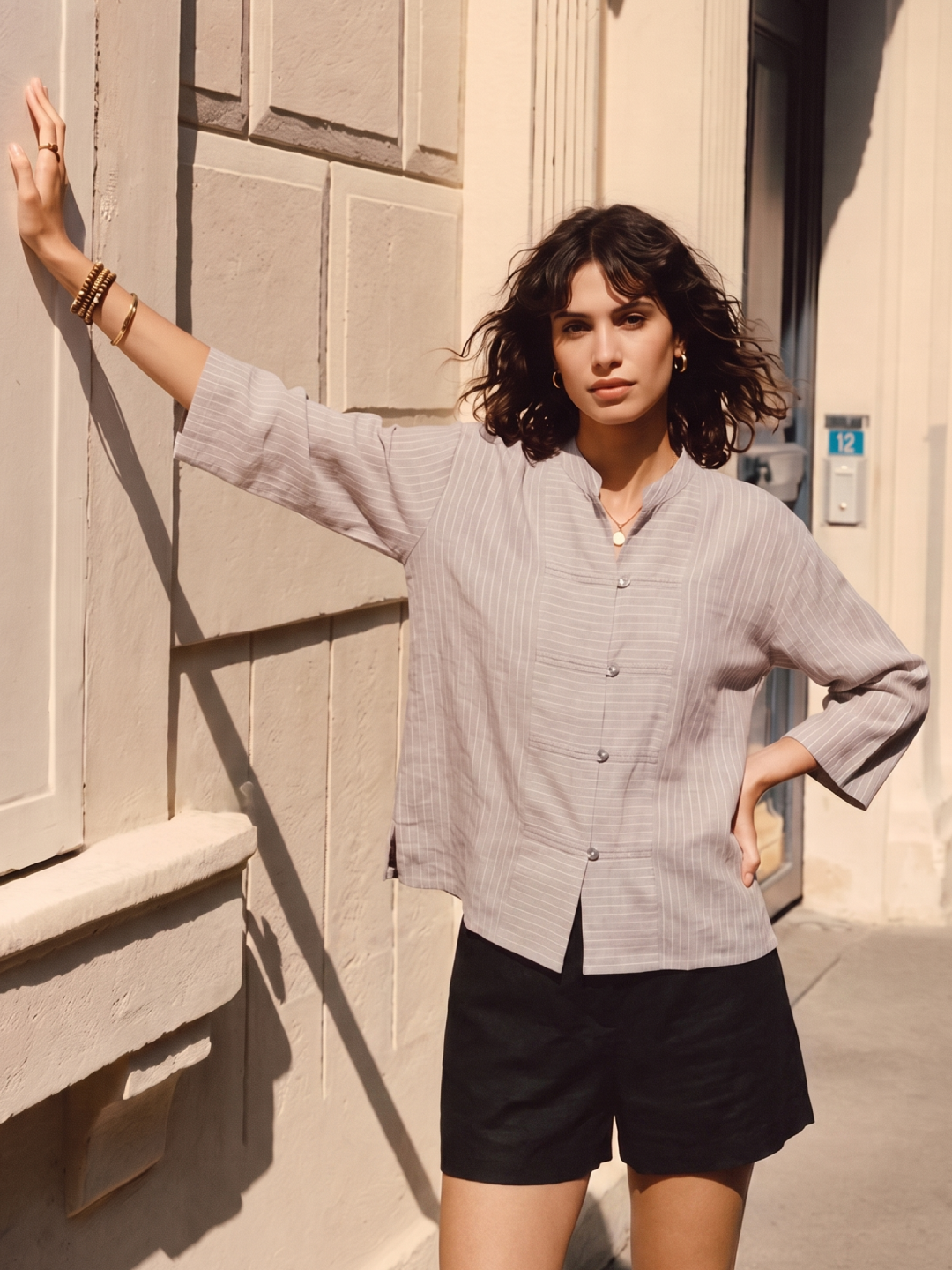 Women's Beige 100% Linen Boxy Fit Blouse