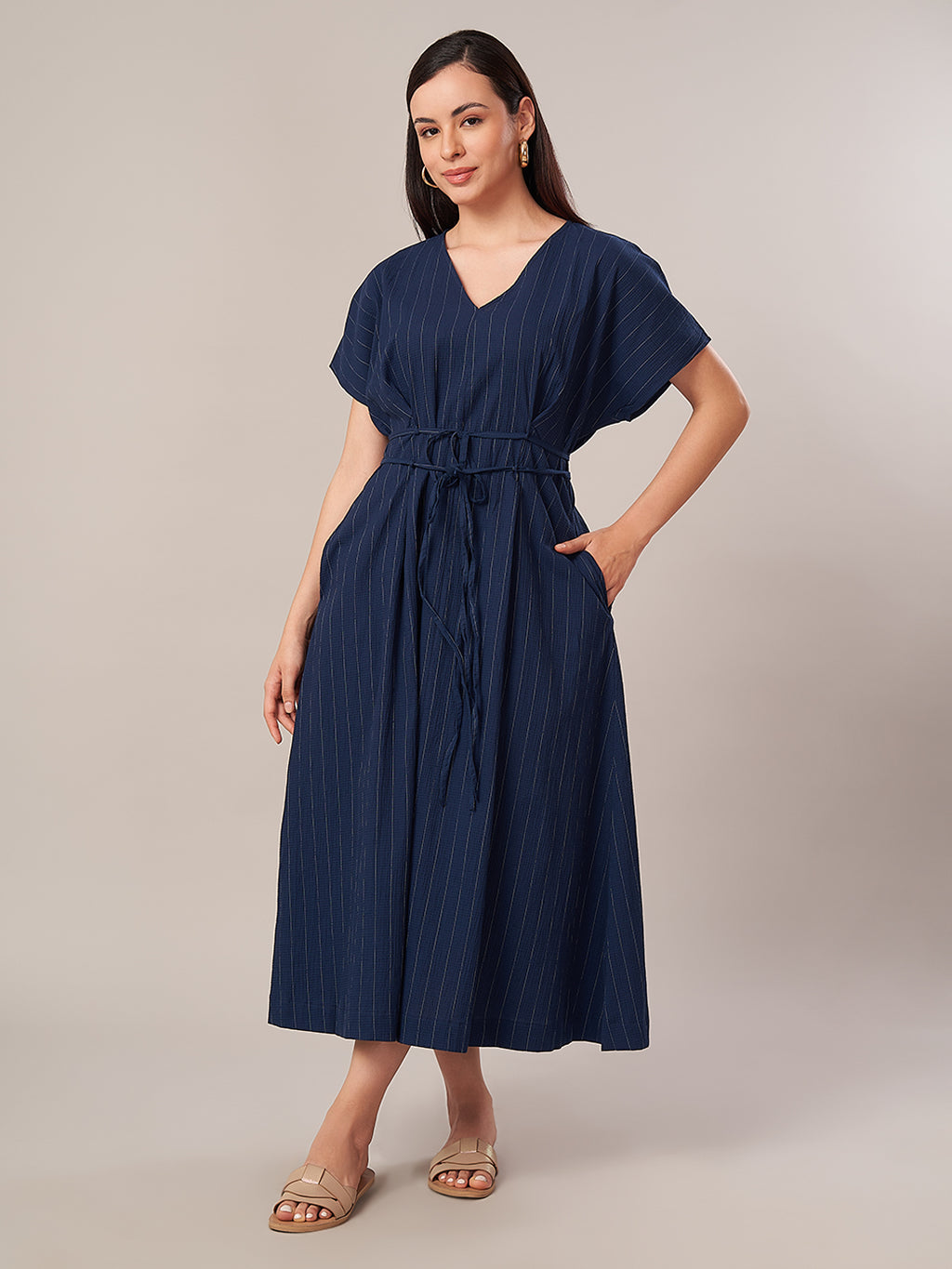 Women's Cotton Lycra Regular Fit Dress Navy