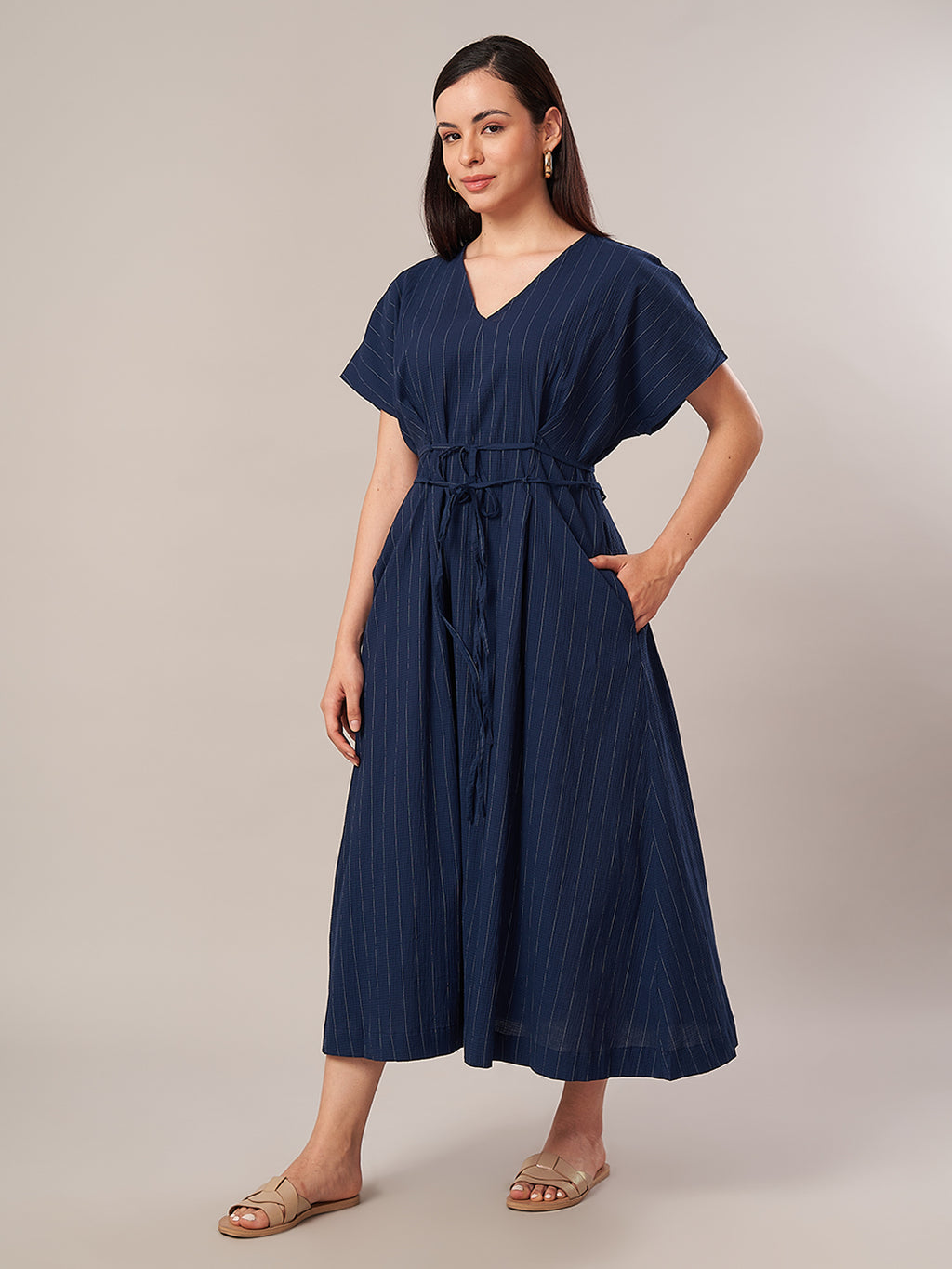 Women's Cotton Lycra Regular Fit Dress Navy