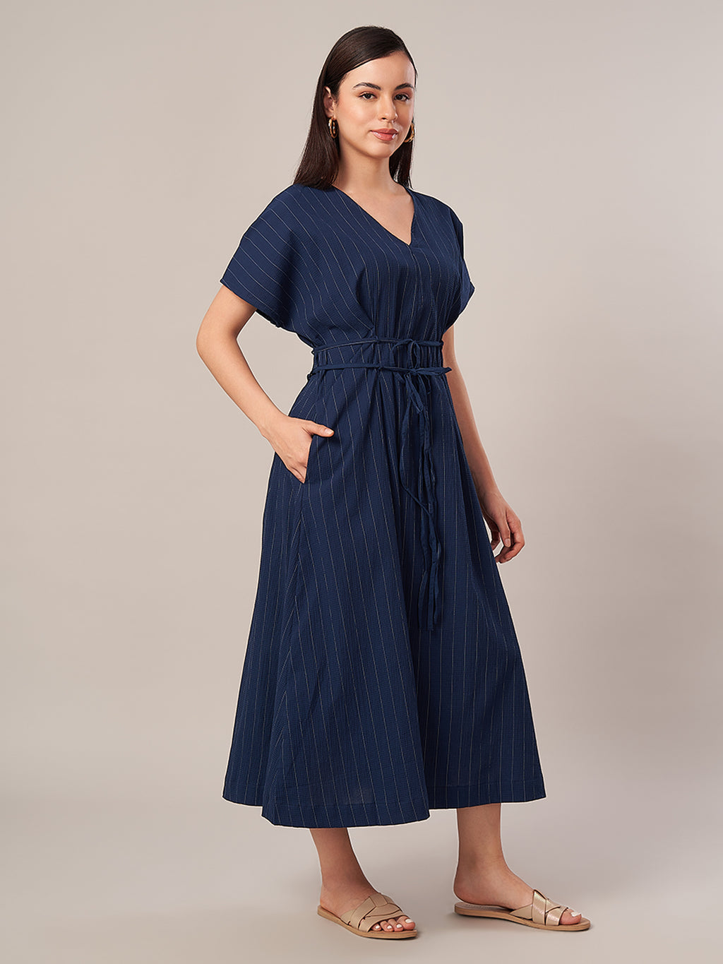Women's Cotton Lycra Regular Fit Dress Navy