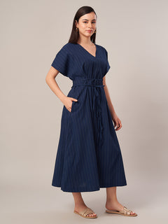Women's Cotton Lycra Regular Fit Dress Navy