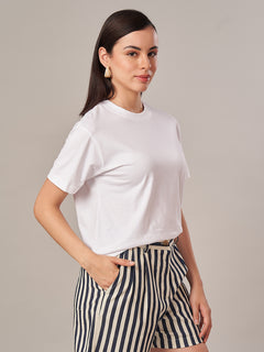 Women's 100% Cotton Regular Fit Tshirt White