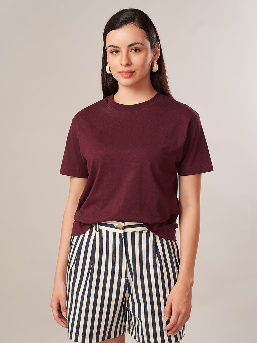 Women's 100% Cotton Regular Fit Tshirt Wine
